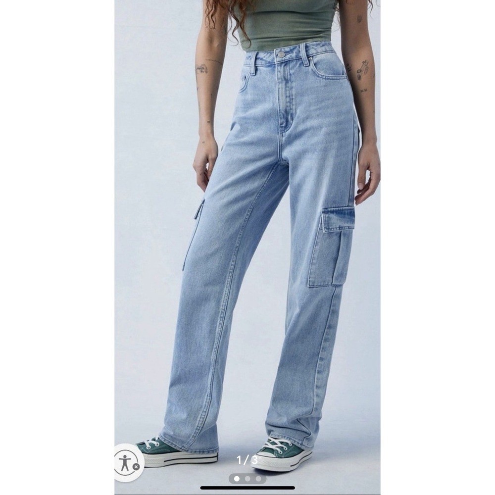 PacSun Women Light Blue KARA High Rise Cargo 90's Boyfriend Jeans‎ Waist 23 NWT